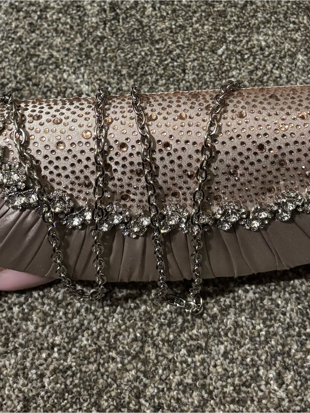 Embellished champagne Evening Clutch with Chain Strap